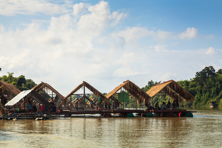 Raft for relax and food-drink in mun river Si Sa Ket, Thailandのeditorial素材