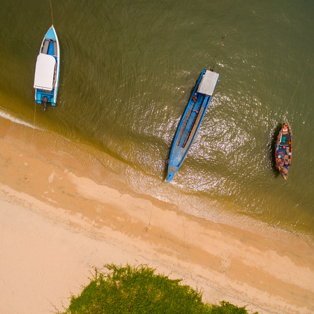 Aerial view of boats in the seaの写真素材