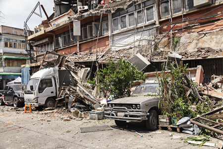 The rubble after the devastation of an earthquakeの写真素材
