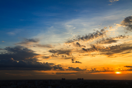 City at the sunset with twilight skyの写真素材