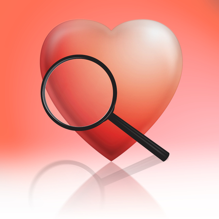 Red Heart and Magnifying glassの写真素材