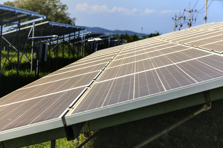 Solar panels on green field, Solar power station
