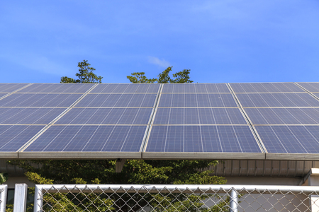 Solar panels on green field, Solar power station