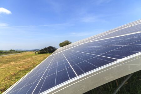 Solar panels on green field, Solar power station
