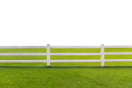 Beautiful landscape of Green meadow with white fenceの写真素材