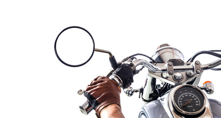 Man on motorcycle on white backgroundの写真素材