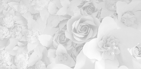 Paper flower, White roses cut from paper, Wedding decorations, Mixed wedding flower backgroundの写真素材