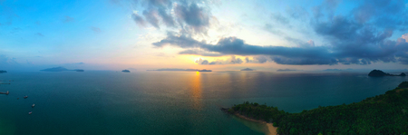 Aerial view panoramic landscape of Thailand Ocean Andaman Sea at sunsetの写真素材
