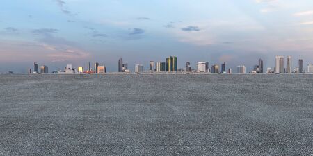 Panoramic empty concrete floor and skyline with buildings in the cityの写真素材