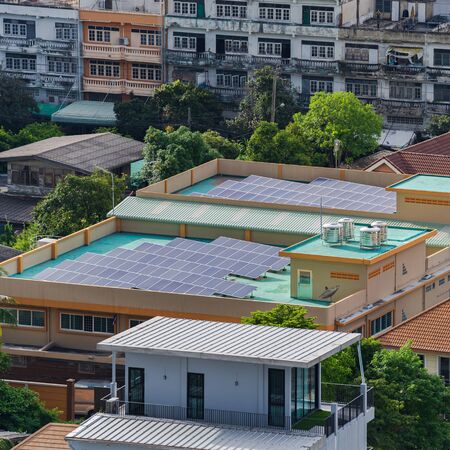 Aerial view of the solar cells on the roof