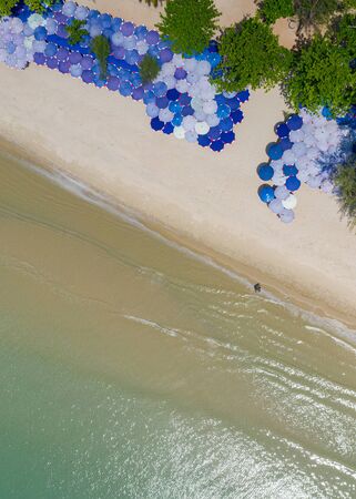 Aerial top view of Beautiful beach at morning in thailandの写真素材