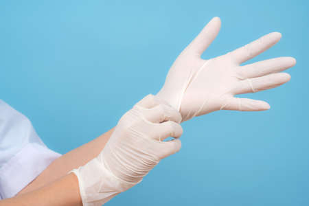 Hands in sterile gloves, Nurse or doctor, close-upの写真素材