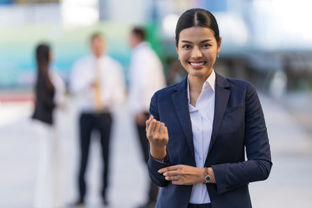 New normal, Virus Situation in Business Concept, A woman  standing in front of officeの写真素材