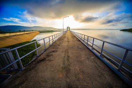 the bridge leading to water level check stationの写真素材