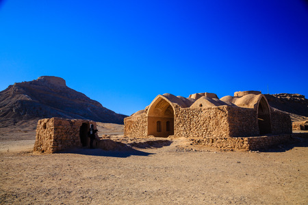 View to the Zoroastrian temples ruins and the Tower of Silence in Yazd, Iran.の写真素材