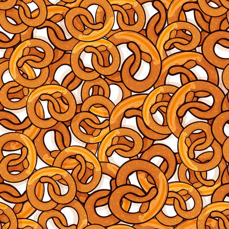 Pattern with many delicious pretzels with slice of butter for poster, menus, brochure, web and icon fastfood. Cartoon style with outline on white backgroundのイラスト素材