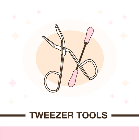 Illustration of hair removal tweezer tools. Flat style with delicate outline and nude colors.のイラスト素材