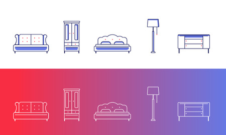 Set of 5 furniture and home decor icons in 2 varientsのイラスト素材