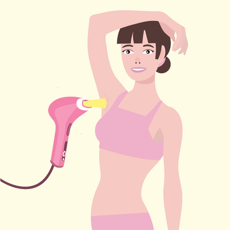 Illustration showing IPL equipment applying to delete armpit unwanted hairのイラスト素材