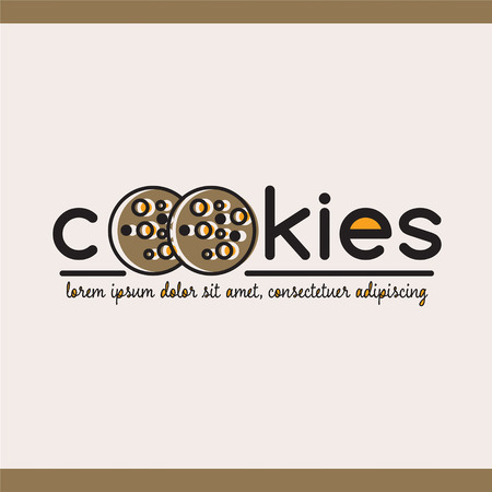 Food emblem with text "cookies" and image of 2 cookies and text template.のイラスト素材