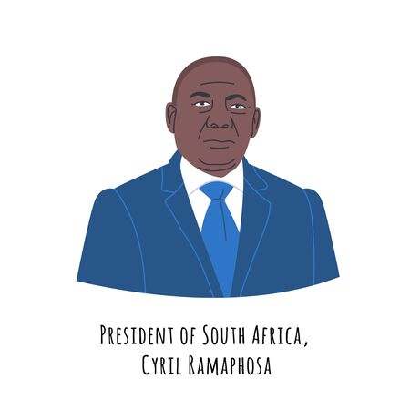Cyril Ramaphosa hand drawn color portrait illustration.  The Republic of South Africa (RSA) President. African respectable person in suit cartoon character. Government chief.のイラスト素材
