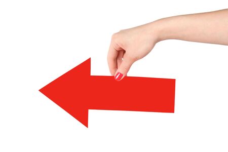 red arrow in the women's hand