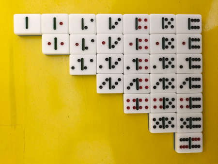 Medan, Indonesia - January 13, 2021: Dominoes On Yellow Background, Medan City, Indonesia.の写真素材