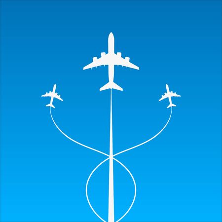 Background of flying planes in sky. Vector.のイラスト素材