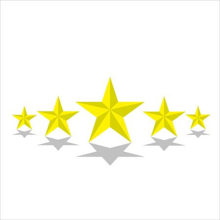 Five golden stars with reflection on white background.のイラスト素材