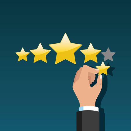 Businessman hand giving five star rating, Feedback concept. Vector.のイラスト素材