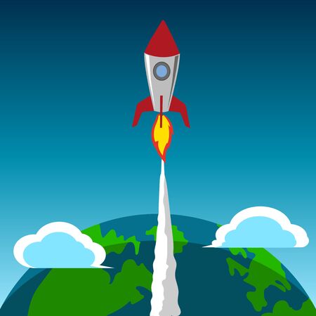 Rocket flying from the planet earth. Vector.のイラスト素材