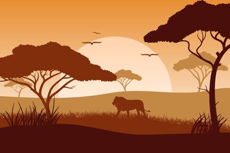 Vector illustration of background with African fauna and flora.のイラスト素材
