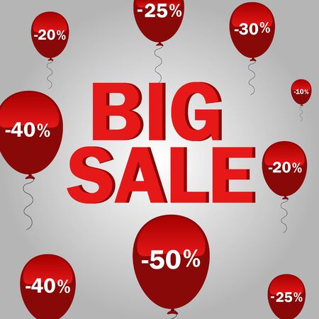 Red Balloons with an inscription Big Sale eighty percent Discounts. Vector.のイラスト素材
