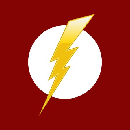 Lightning bolt in white circle on red background. Vector.のイラスト素材