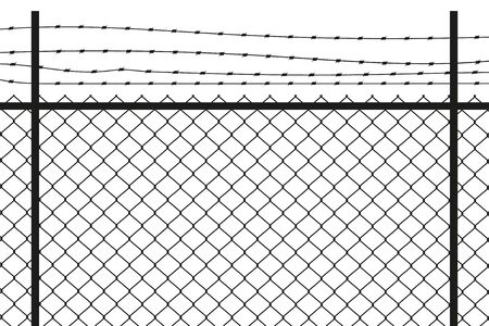 Silhouette graphic depicting a chain link and barbed wire fence.のイラスト素材