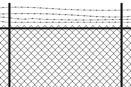 Silhouette graphic depicting a chain link and barbed wire fence.の素材 [FY310134495987]