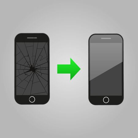 Smartphone with broken glass, damaged display.のイラスト素材