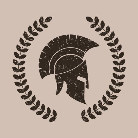Vector illustration of textured spartan helmet with wreath. Isolated.のイラスト素材