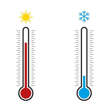 Thermometer measuring hot and cold temperature. Flat design.のイラスト素材