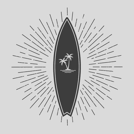 Surf board and palm trees emblem, Vector illustration.のイラスト素材