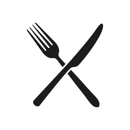 Vector illustration of crossed fork and knife icon. Isolated.のイラスト素材