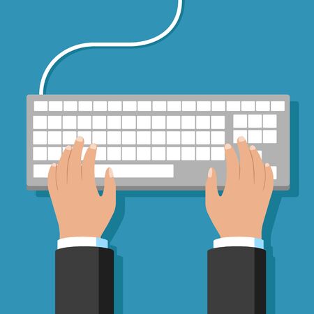 Vector illustration of hands on keyboard. Vector illustration.のイラスト素材