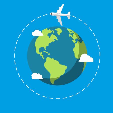 Flying plane around the world. Travel concept.のイラスト素材