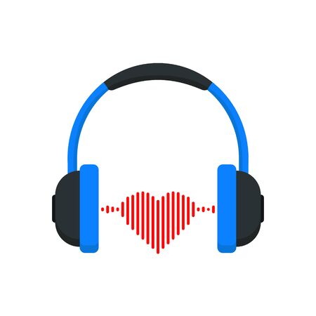 Vector illstration of headphones with heart icon. Flat design. Isolated.のイラスト素材