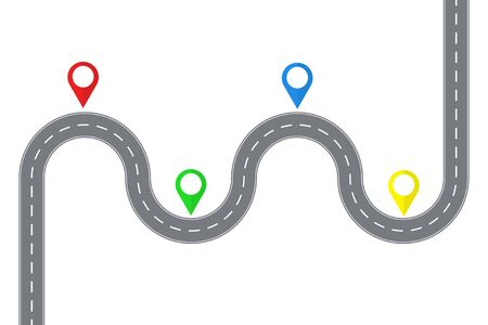 Road with a curvy road and four pointers. Isolated.のイラスト素材