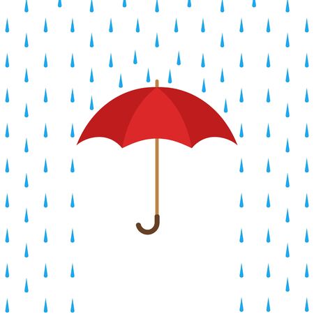 Vector illstration of umbrella and rain on white background. Isolated.のイラスト素材