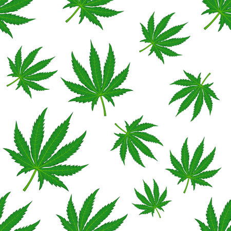 Marijuana on white background seamless pattern. Vector illustration.のイラスト素材