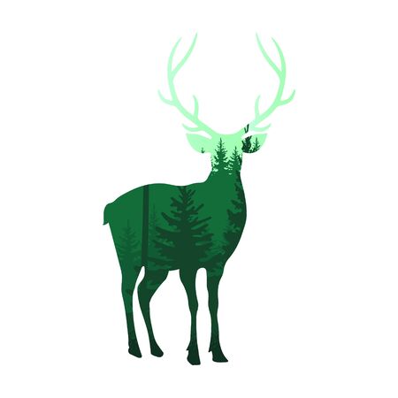 Vector illustration of deer silhouette on white background. Isolated.のイラスト素材