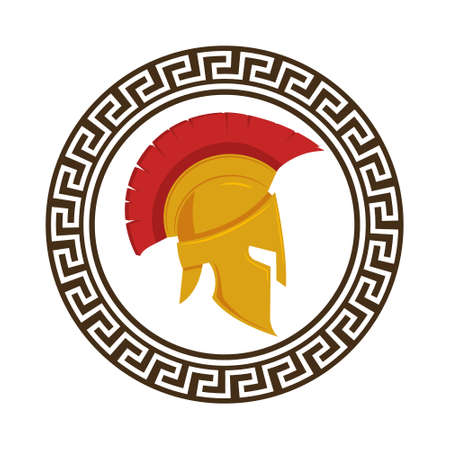 Colored illstration of spartan helmet illustration. Flat design. Isolated.のイラスト素材