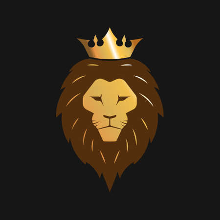 Lion with crown gold logo. Vector illustration.のイラスト素材